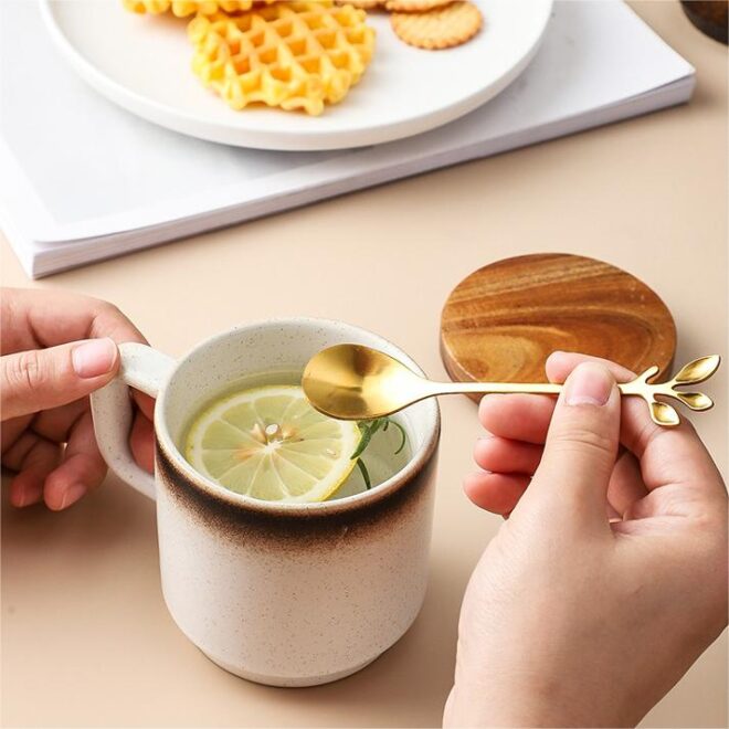 Mayorista Tazas de Café con Tapa de Bambú, Esmalte Reactivo Tazas de Café a Granel-3
